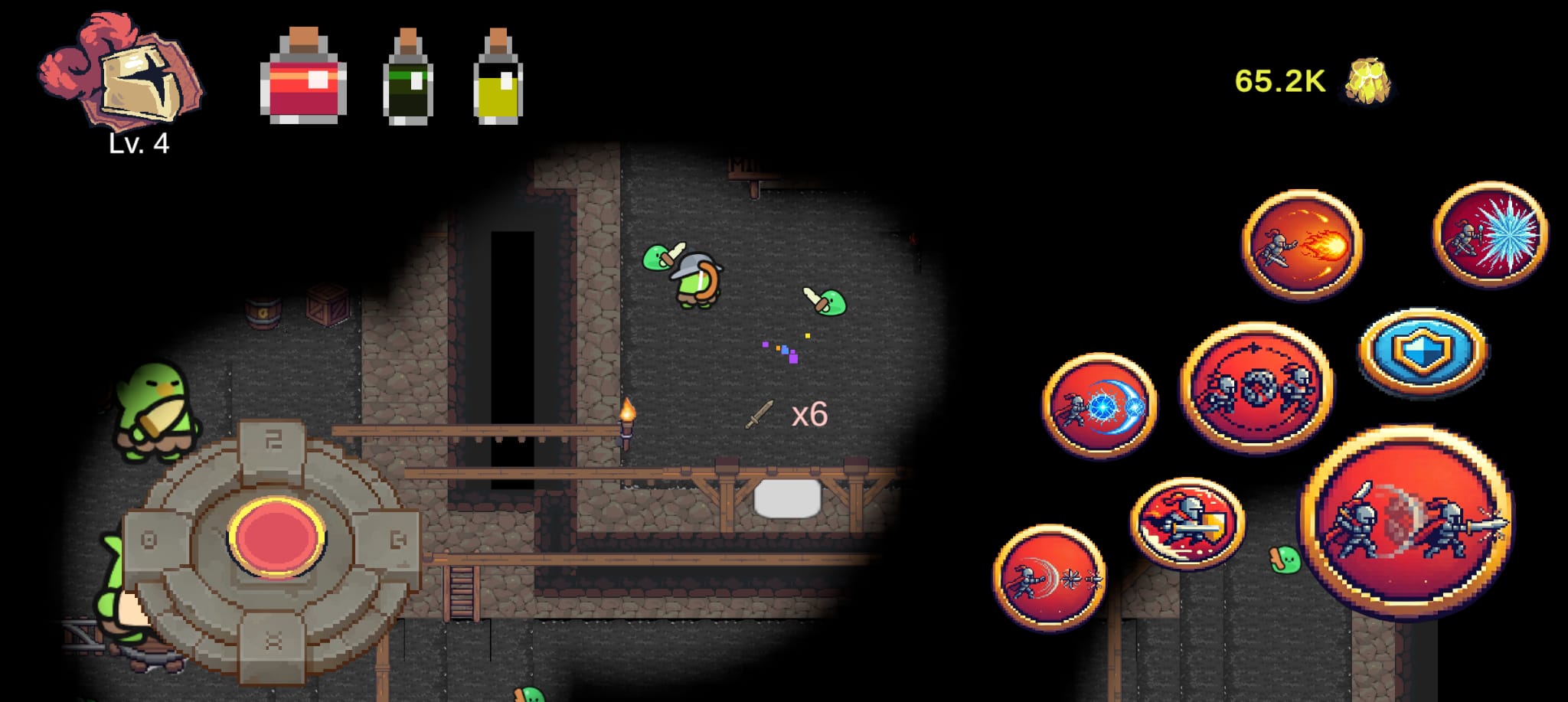 Dunkler Dungeon mit Gegnern und Lichtkegel