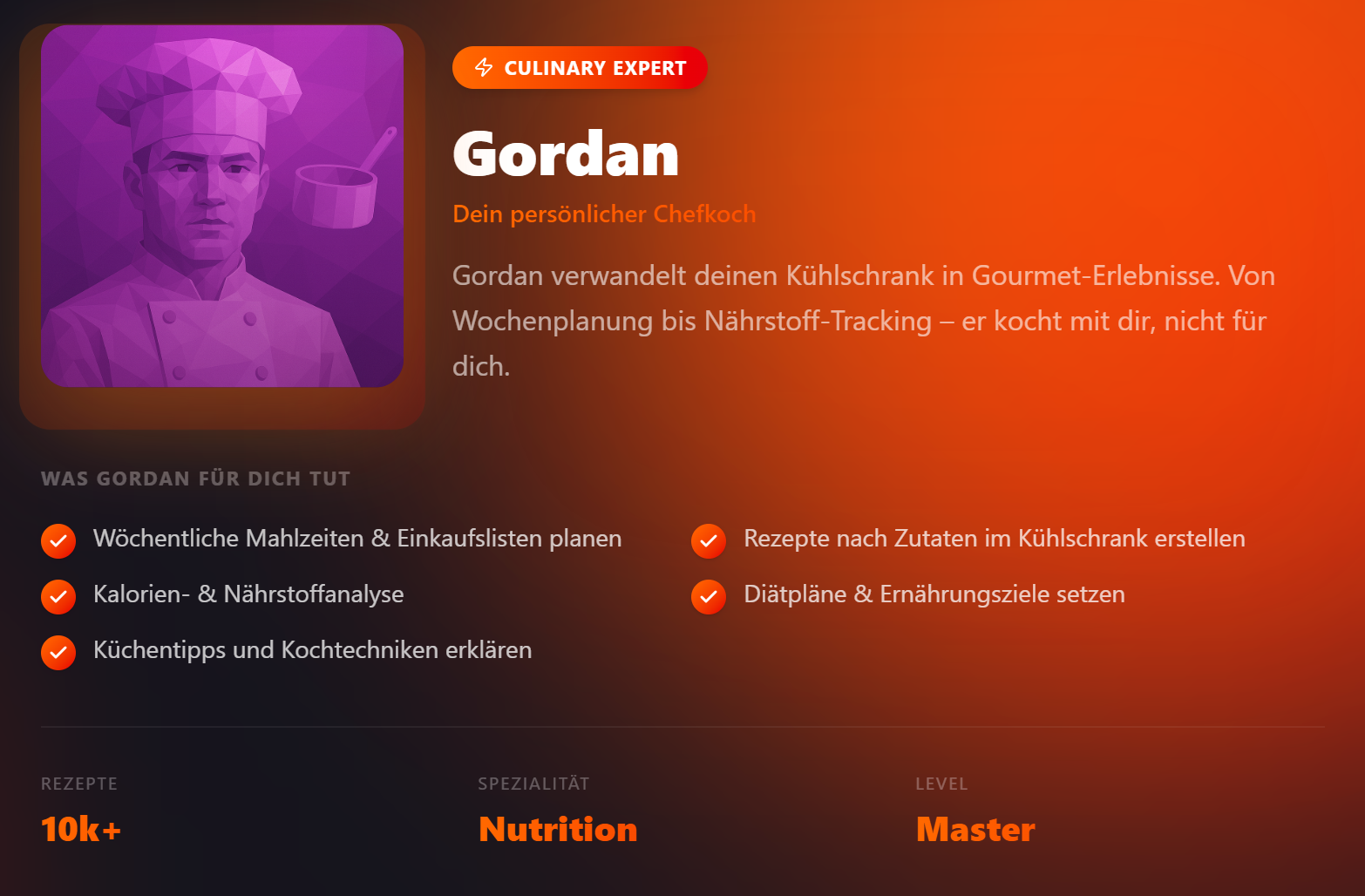 Agenten-Profil „Gordan“ — Culinary Expert