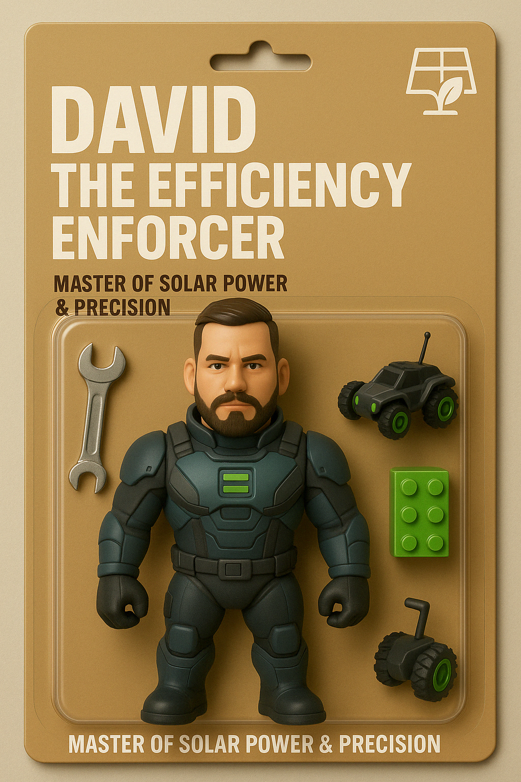 David Schaltegger als Action-Figur „The Efficiency Enforcer“
